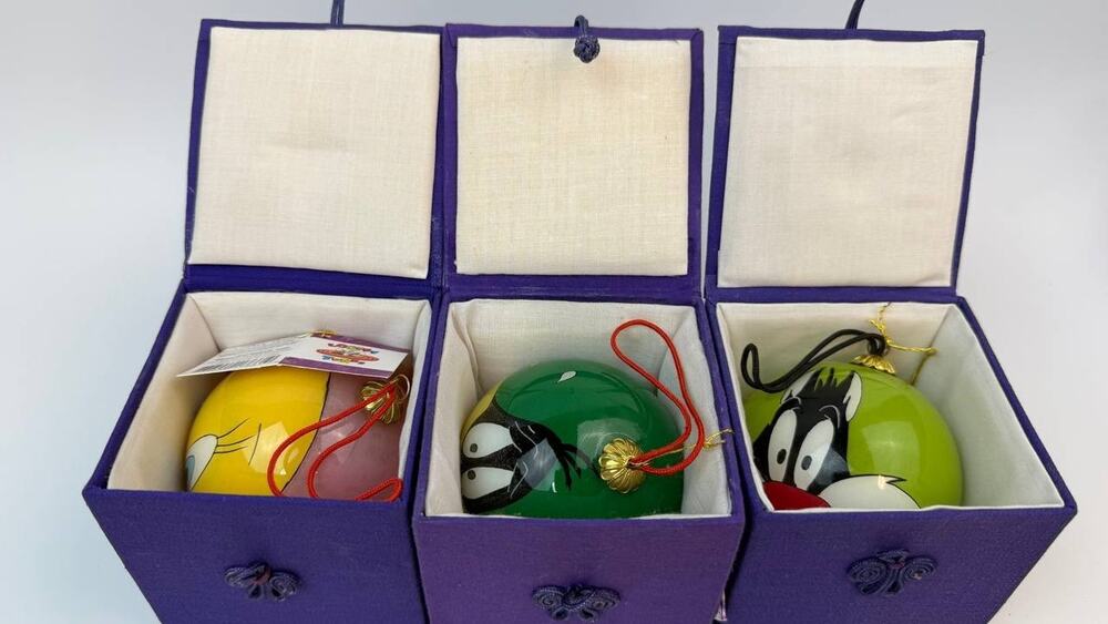 Vintage Looney Tunes Glass Ornaments Set Tweety Daffy Duck Sylvester